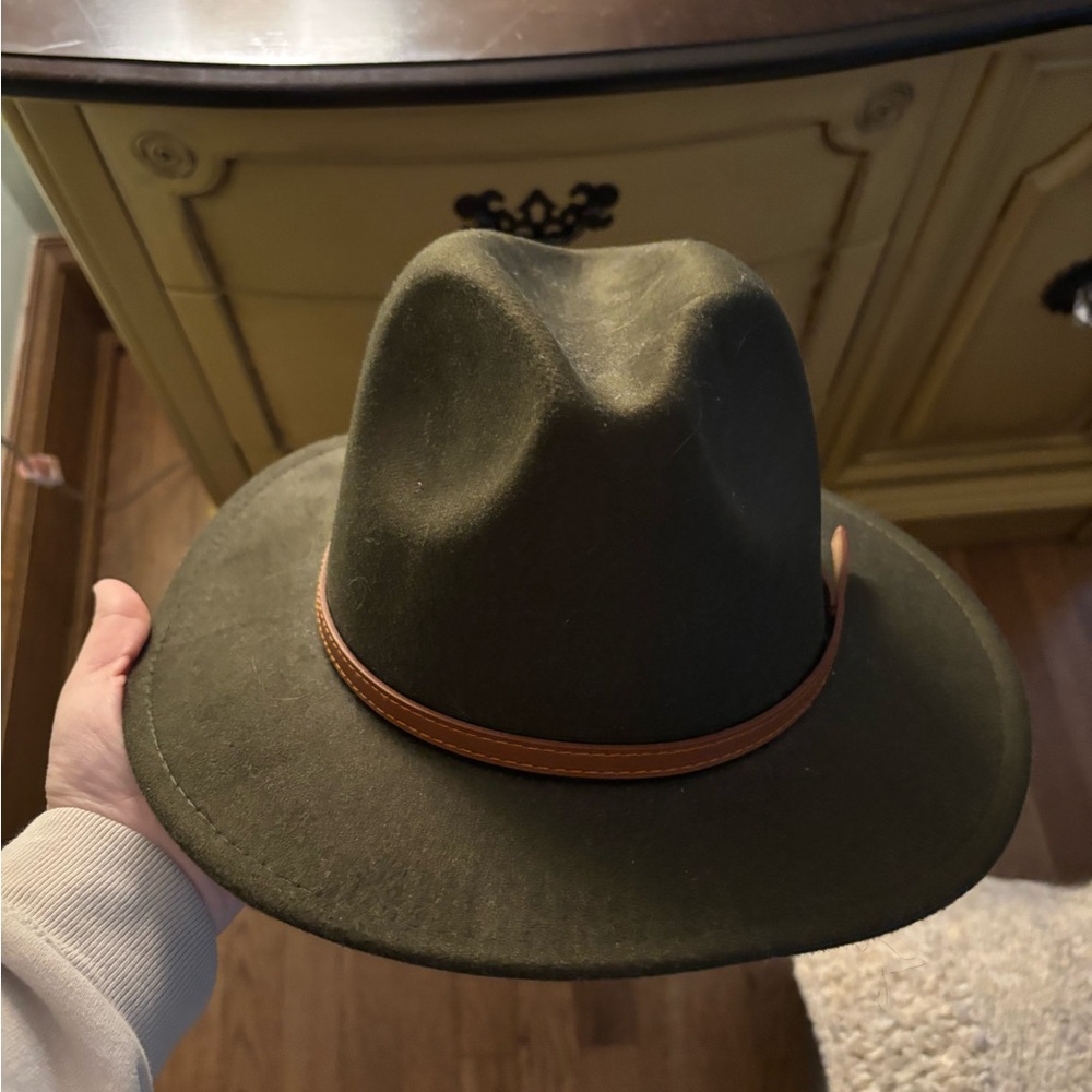 Olive Green Fedora with Tan Band
